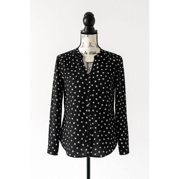 H&M XS Black Star Print Button Down Shirt – Relaxed Fit - Picture 1 of 4